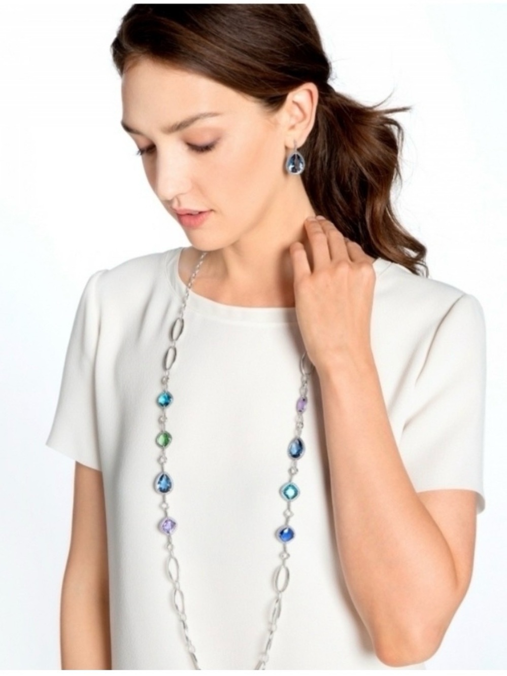 Brighton Silver Multi-Color Long Pendant Necklace. 0125